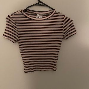 Pink, white and black striped crop top